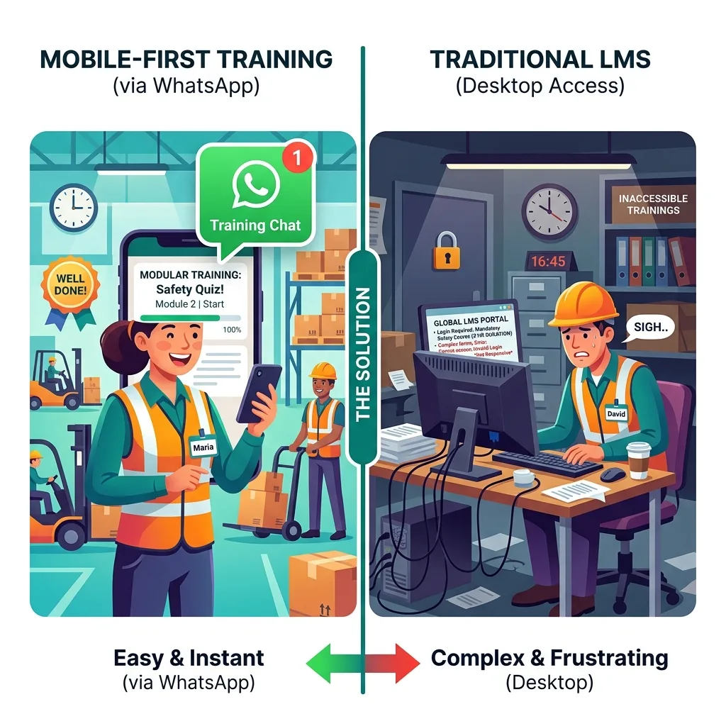 Mobile-First Training vs Desktop LMS: A Head-to-Head for Deskless Teams