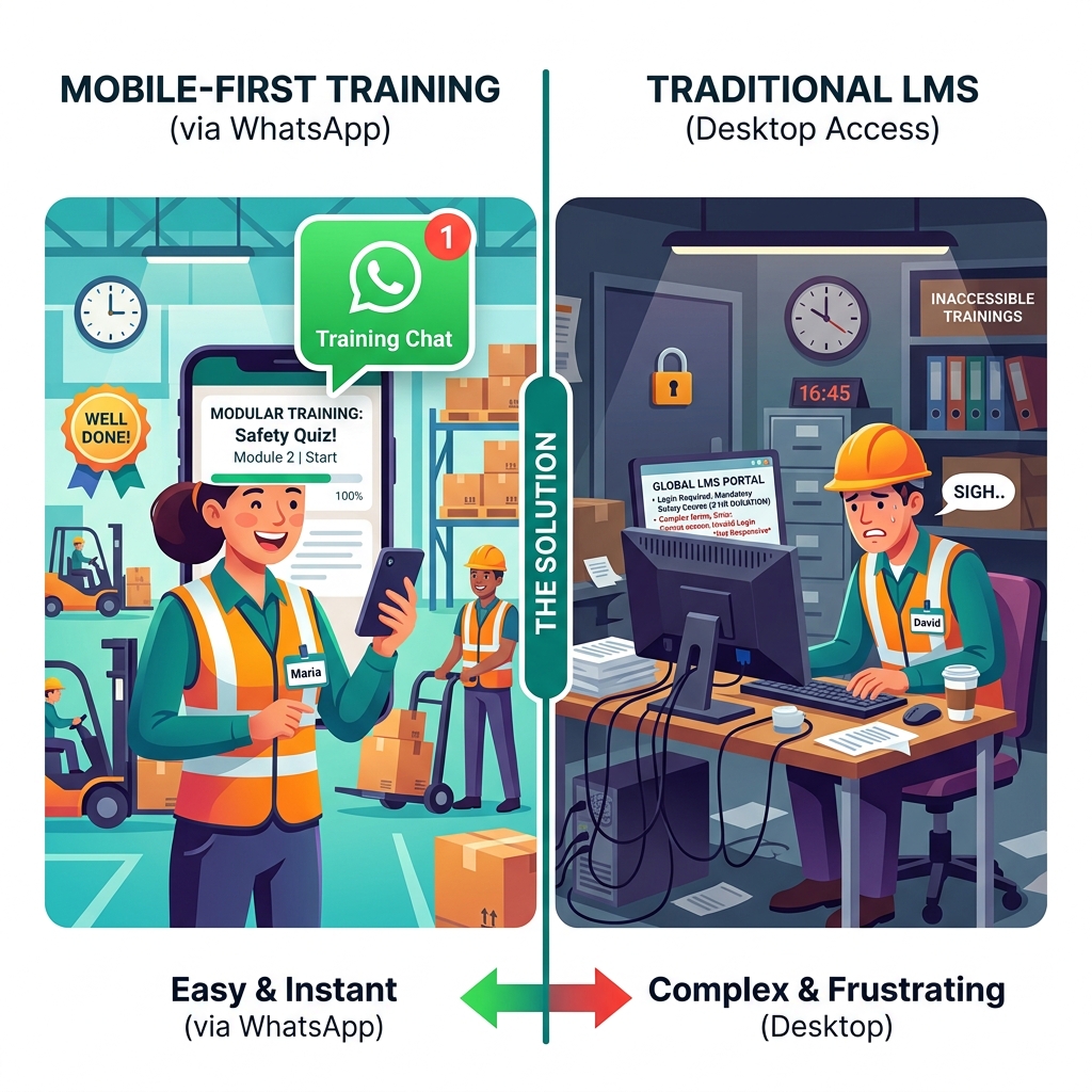WhatsApp Training vs LMS for Deskless Workers: A Comparison